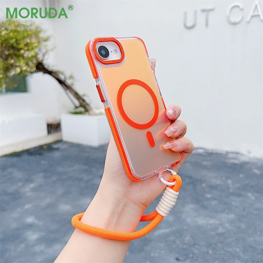 Laser Gradient Magnetic Shockproof Case with Fashion Wristband Lanyard