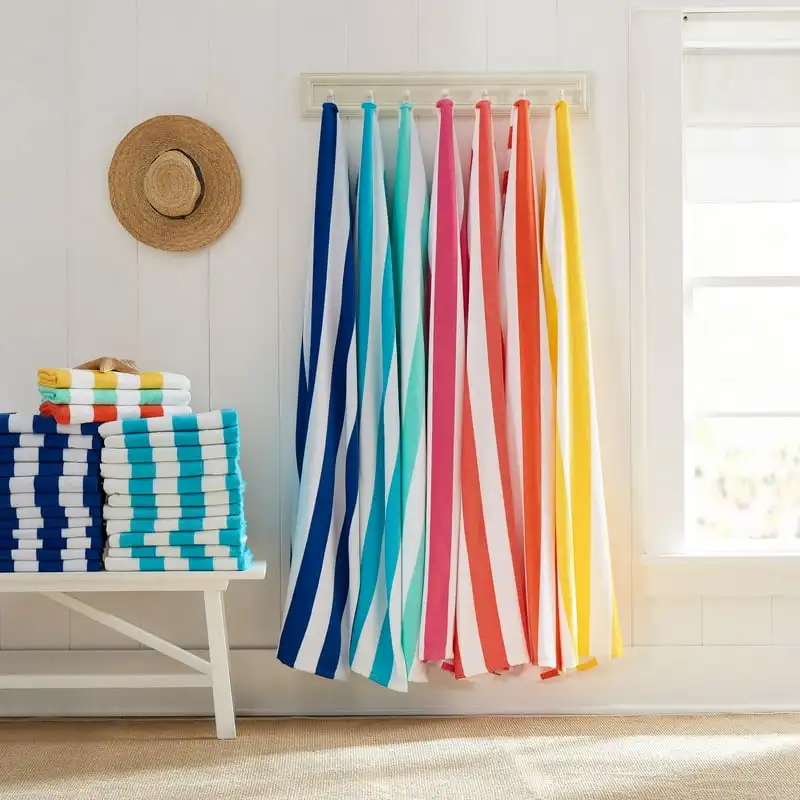 

Pack Cabana Stripe Beach Towels, 100% Cotton, Assorted Colors, 28 in x 60 in Bath towel wrap Bathroom decor towels Compressed to