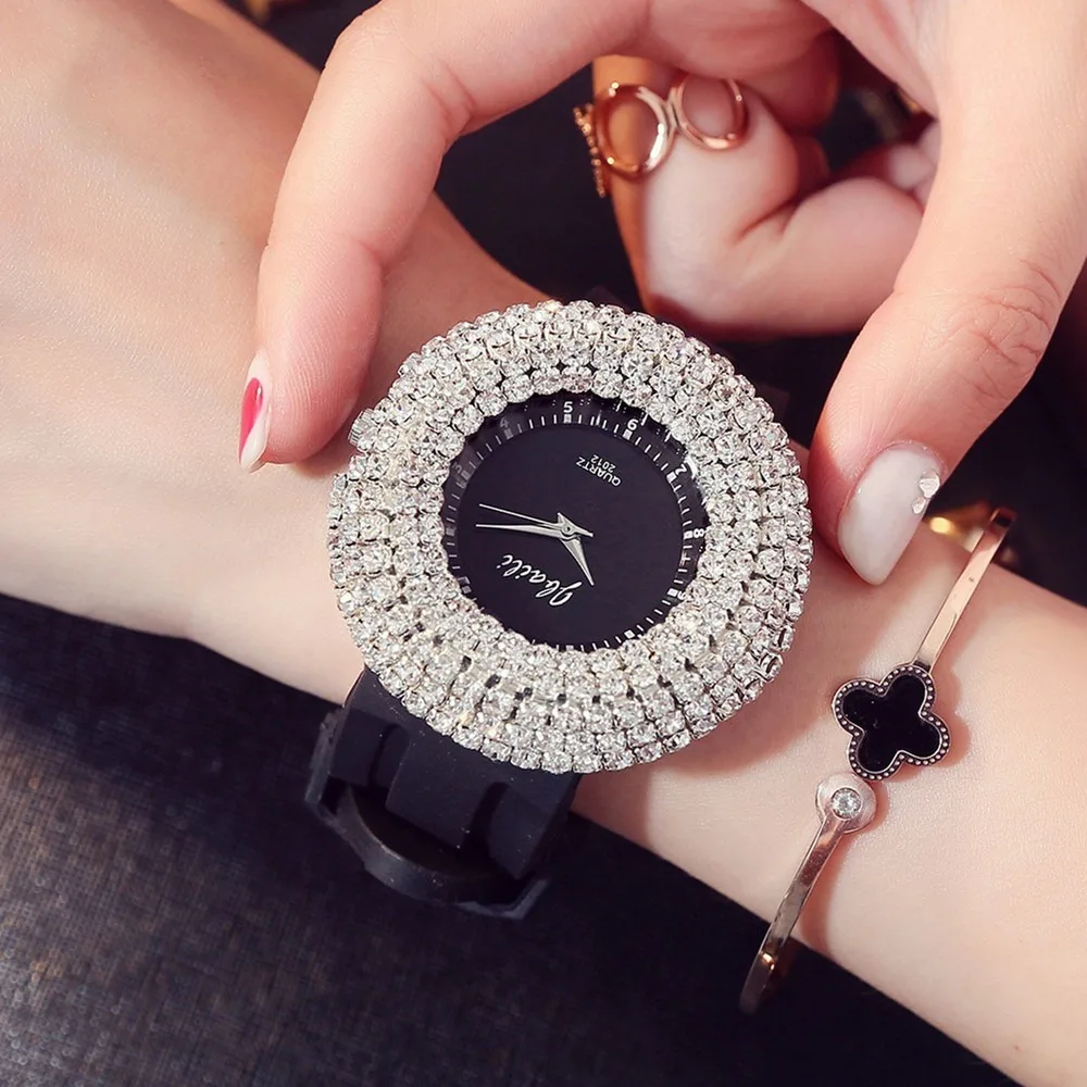 

New Silicone Watch Ladies Fashion Korean Version of High-end Luxury Diamond-encrusted Starry Watch with Rhinestones Ladies Gifts