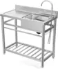 Stainless Steel Prep & Utility Sink With Countertop Faucet Hose Free Standing Single Bowl Commercial Kitchen Sink Workbench 1
