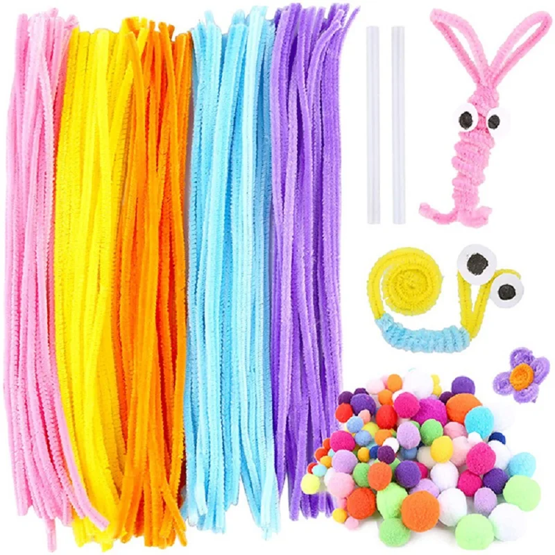 Easy-to -do Multicolor Pipe Cleaners Set Including Pipe Cleaners Chenille Stem Pom Poms Creative Kids Toy Decoration Supplies