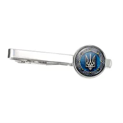 Classic Tryzub Ukraine Tie Clips Punk Ukrainian Symbol Glass Cabochon Necktie Clip Pin for Men Suit Jewelry Gift