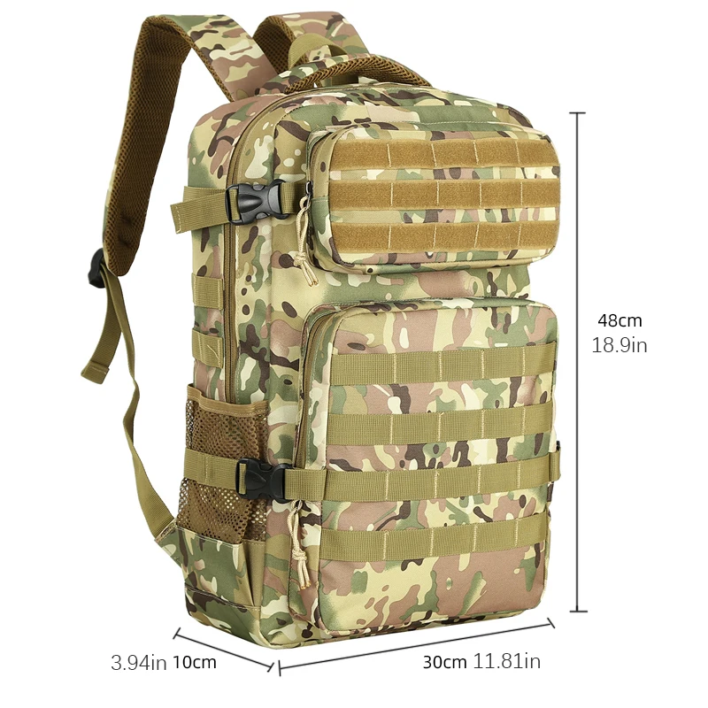 Durable large capacity backpack - men's camouflage and pure black, multi compartment, suitable for hiking, camping, and outdoor