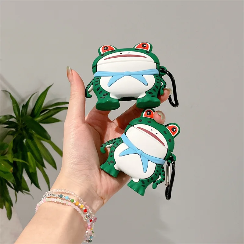 

3D Cartoon Green Frog Cute Earphone Cases For Apple AirPods 1 2 Air pods Pro Soft Silicone Wireless Bluetooth Headphones Cover