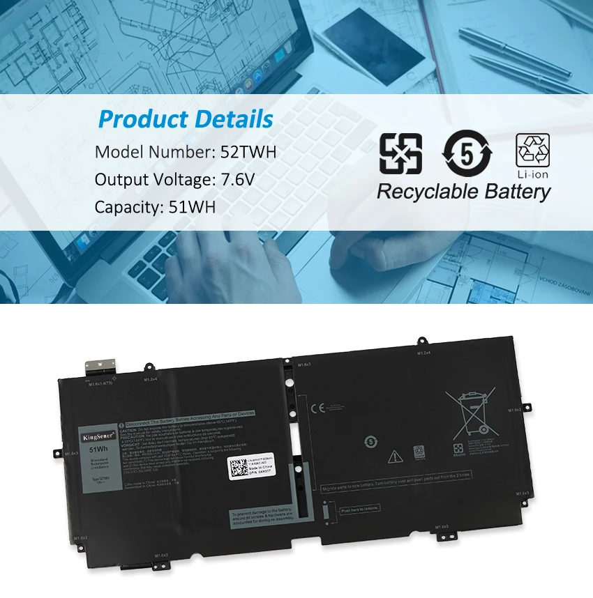 Bateria do Portátil para Dell Xps 13 7390 em Series Notebook P103g P103g001 P103g002 Mm6m8 Mm6m8 Xx3t7 7.6v 51wh Kingsener52twh - Imagem 6