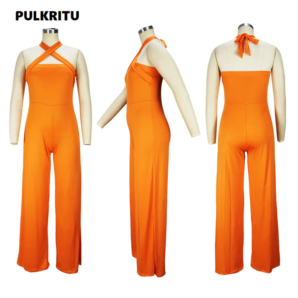 Pulkritu Bandage Women Jumpsuits Slash Neck Fashion Solid Sexy Streetwear Female Overall Loose Summer Sleeveless