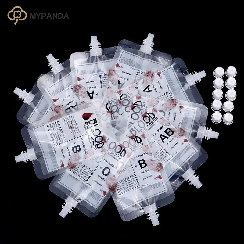 

10x Halloween Cosplay Drink Bags Blood Pouch Props Zombie Beverage Drink Bags