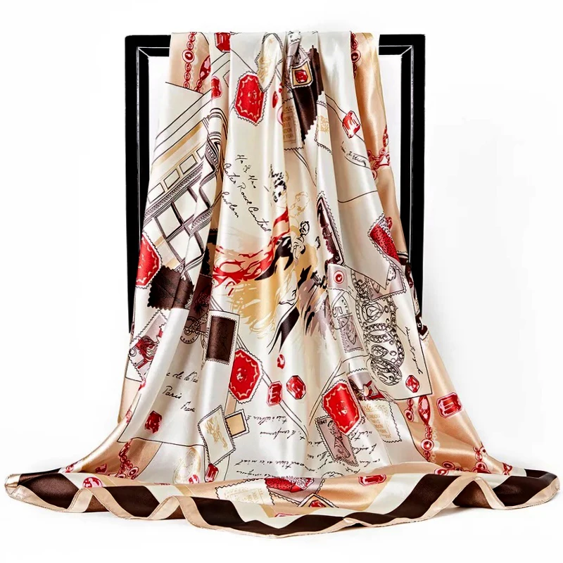 

90X90CM Shawls Luxury Print Bandannas 2022 Popular Sunscreen Headcloth Fashion Colour Silk Scarves Four Seasons Square Kerchief