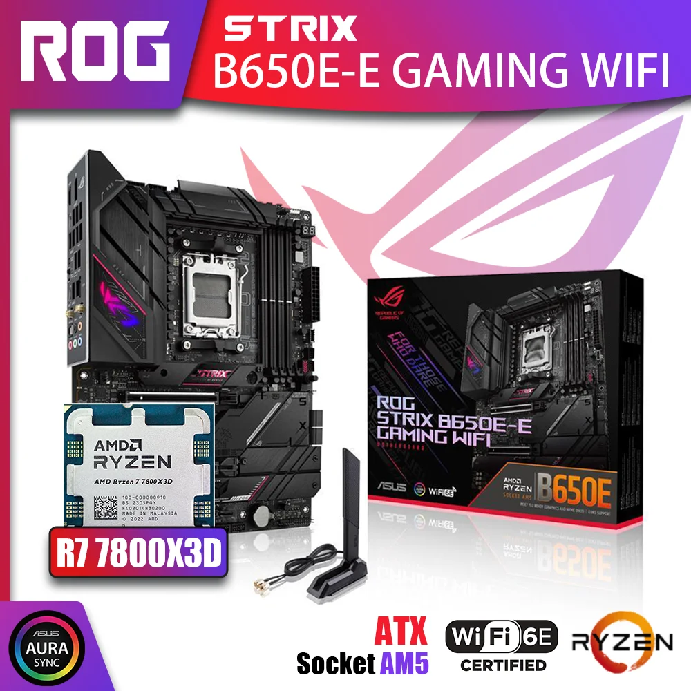 

New Kit ASUS ROG STRIX B650E-E GAMING WIFI With AMD Ryzen 7 7800X3D CPU Processor DDR5 Memory Motherboard RGB AM5 Combo ATX