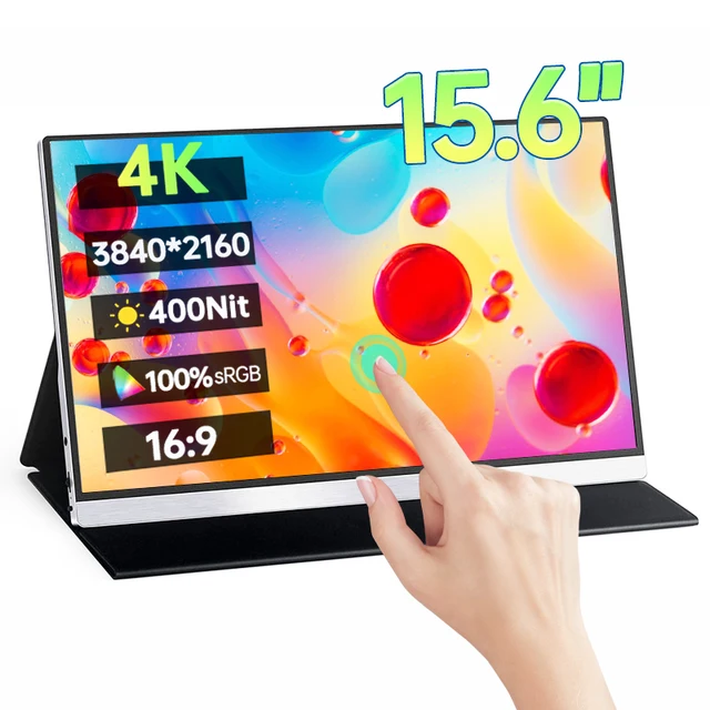 15.6 인치 4K UHD 터치스크린 휴대용 모니터, 100% sRGB 400Nit HDMI USB-C 3.1 IPS 스크린, PC XBox PS4/5 스위치용 모바일 디스플레이