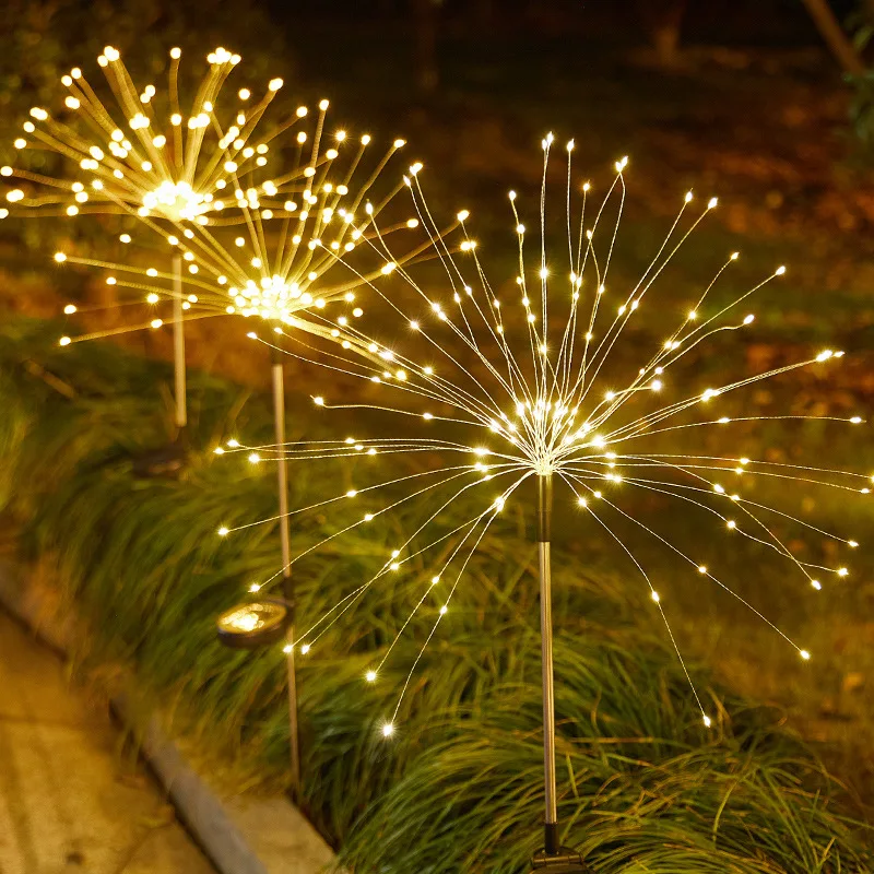 

2Pcs LED Solar Firework Fairy Light Outdoor Garden Decoration Waterproof Outdoor Dandelion Lawn Lamp For Party Christmas Wedding
