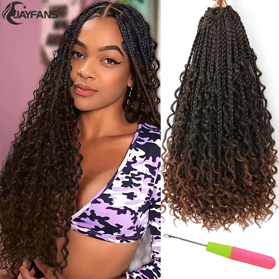 Goddess Box Braids With Curly Ends Crochet Hair 14 18Inch Boho Box Braids Crochet Hair 1B 30 27 Colored 3X Braiding crochet hair extensions