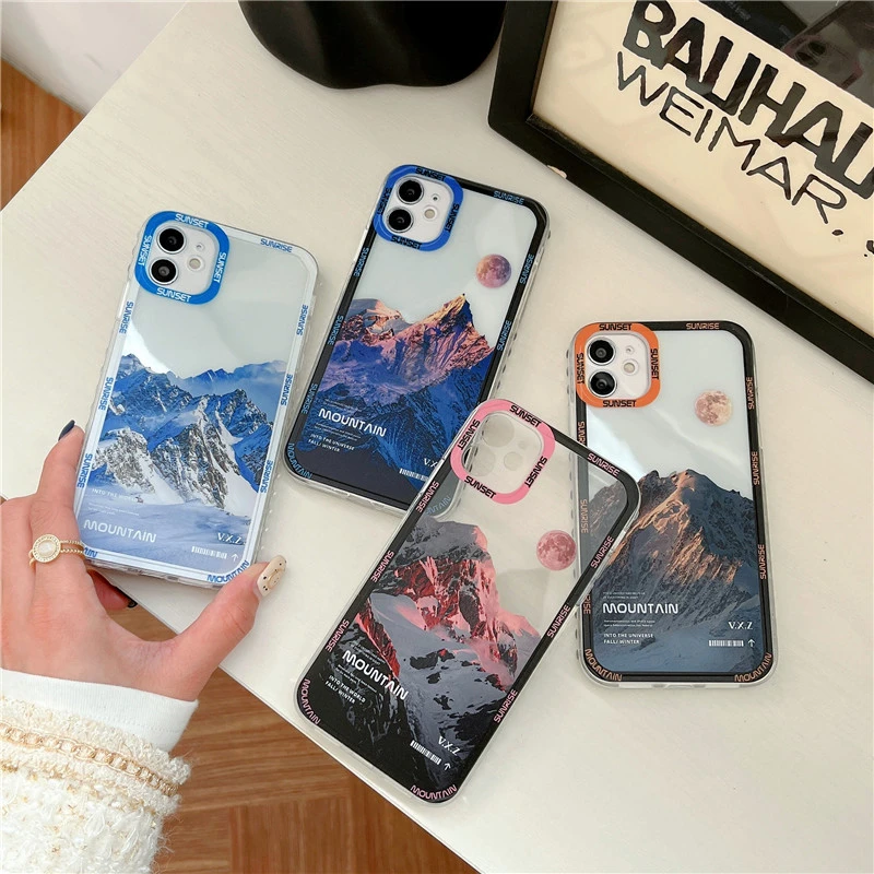 Retro Snow Mountain Sunset Landscape Clear Phone Case For iPhone 12 Mini 11 13 Pro Max X XR XS 7 8 Plus SE 2020 Soft TPU Cover iphone 13 pro phone case