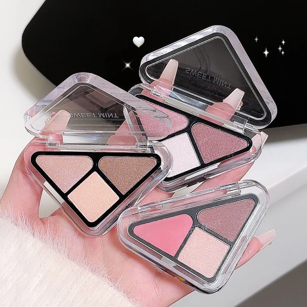 Description Picture 4 of itemNew 3 Colors Eyeshadow Palette Triangle Nude Brown Eye Pigments Low Saturation Pearly Pink Matte Glitter Eye Shadow Eyes Makeup