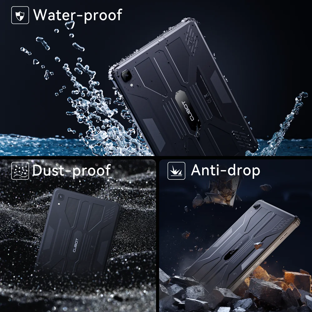 Cubot TAB KINGKONG Rugged Tablet 10.1" Android 13 16GB(8GB+8GB Extended)+256GB MT8788 10600mAh Battery IP68 Waterproof PC Pad 6