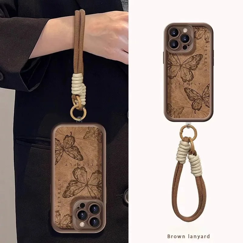 Vintage Butterfly Hand Strap Shockproof Silicone Phone Case
