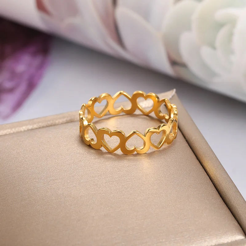 Hollow Heart Rings For Women Gold Color Stainless Steel