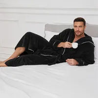 Automne et hiver confortable coton flanelle luxe ouvert tissage vêtements de nuit pour couples hommes chaud peignoir vêtements de nuit vêtements de nuit 2