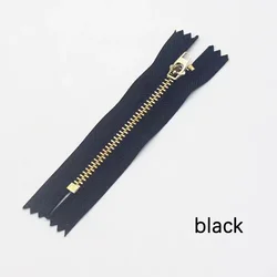 Set of 5 Brass Metal Self - Locking Zippers for Tailoring and DIY Projects - Black & Blue (Black 5pcs)