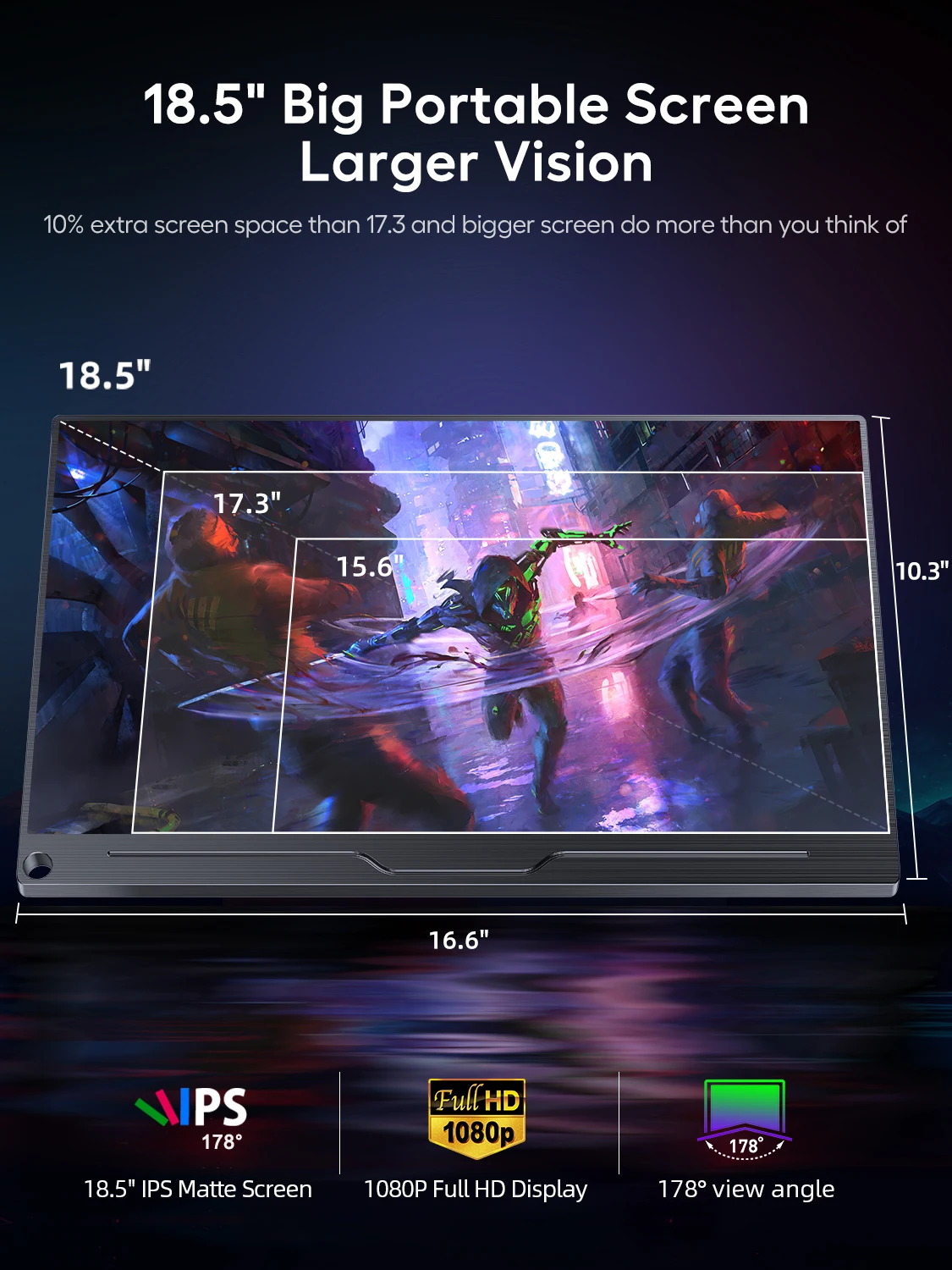 Фото Монитор для ноутбука UPERFECT, 18,5-дюймовый IPS-экран 1080P со смарт-крышкой VESA и динамиками, безрамочный игровой дисплей HDR, 120 Гц для Switch Steam Deck №2