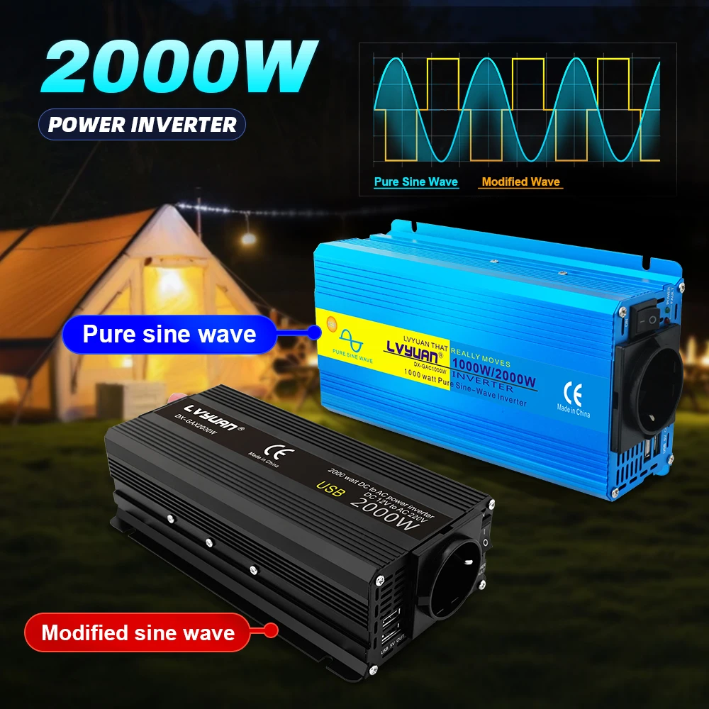 Inverter Da 12V A Ca 220V 2000W Sinusoidale Pura/Convertitore Di Frequenza Di Tensione Del Trasformatore Dell'Invertitore Di Energia Solare A Onda Sin