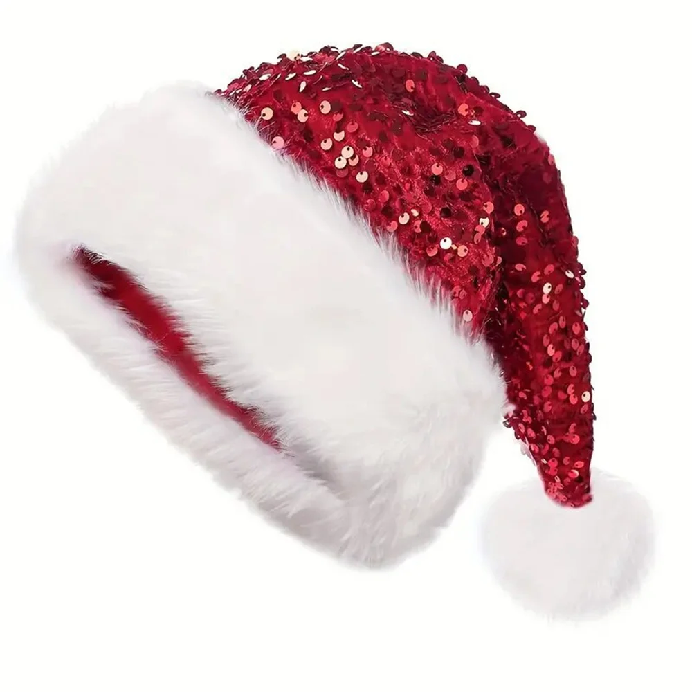 Gorro Navideño Con Lentejuelas Para Adultos, Monocromático, Gorro