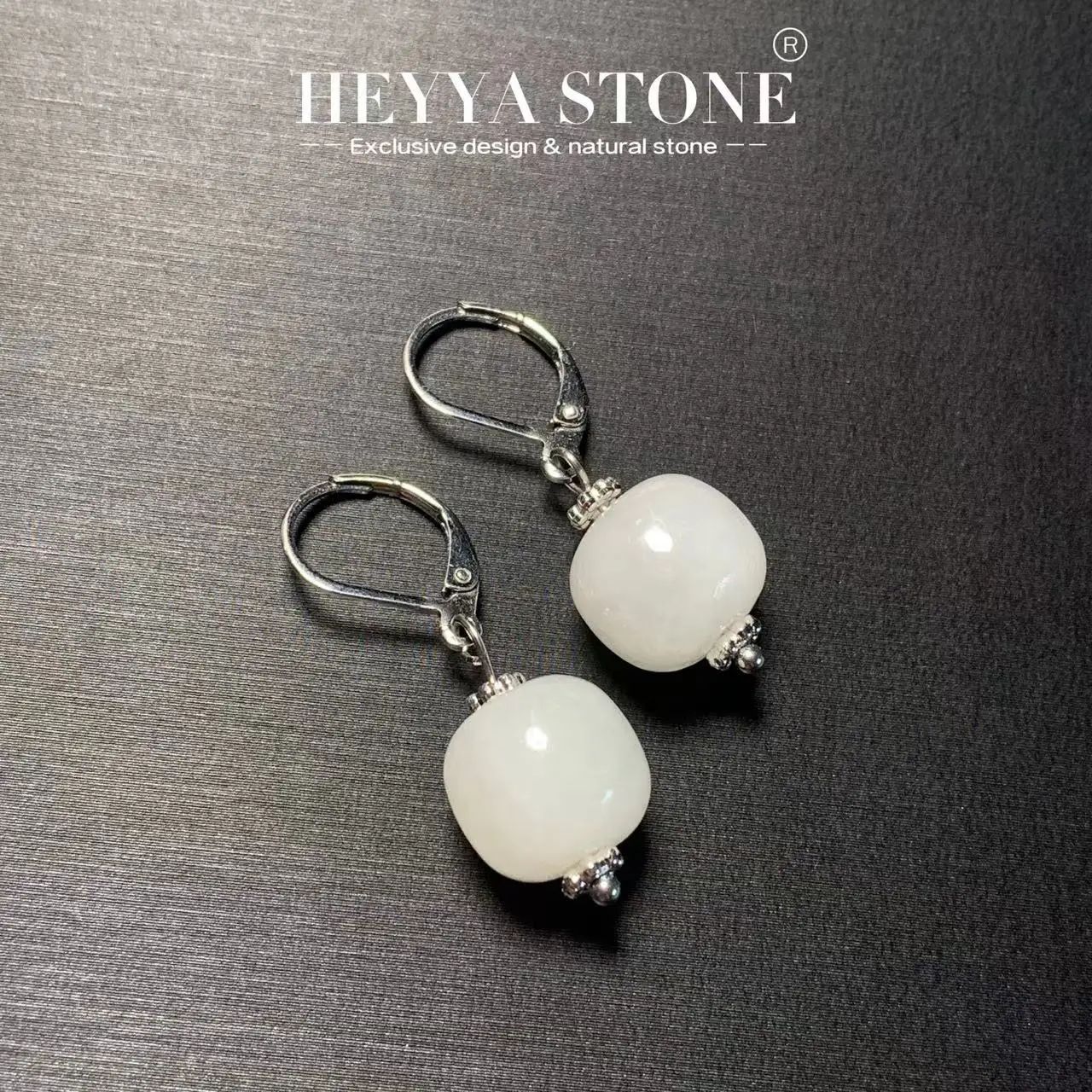 

HEYYA STONE 12MM Natural White Jade Drop Earrings Simple Classic 925 Sterling Silver Gemstone Jewelry