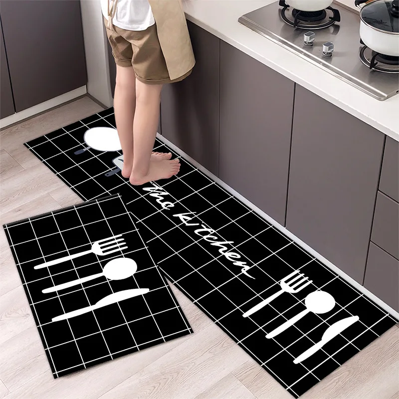 thumbnail image 1 of Alfombra de cocina antideslizante moderna para el hogar, alfombra suave de dibujos animados simple a la moda, alfombra de baño de tira larga, felpudo de entrada lavable y duradero, 1 of 5