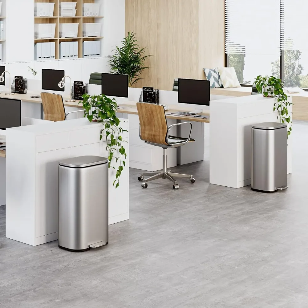 Stainless Steel Garbage Can with Silent Lid, Durable Pedal & Inner Bucket, Pedal Garbage Bin for Kitchen Inside Outside 4