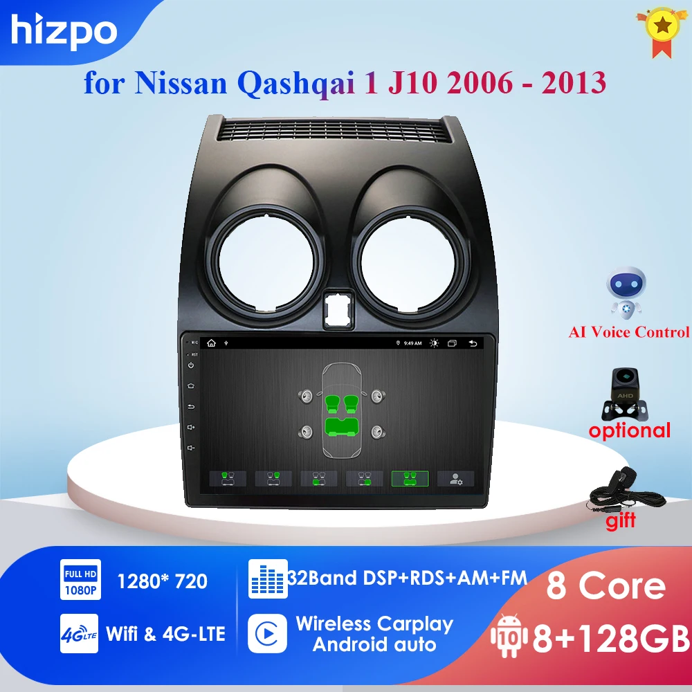 

4Gb + 64Gb Ai Voice Voor Nissan Qashqai 1 J10 2006 - 2013 Auto Radio Multimedia Video Player navigatie Gps Android 10