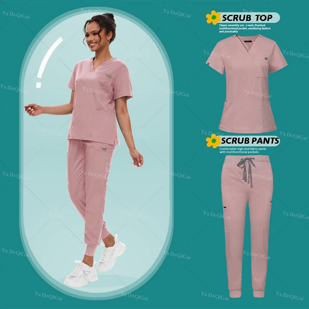 

Scrubs Medical Women Scrub Set Surgical Nursing Nurse V-neck Pockets Sutis Dentist Workwear Clinical Uniforms