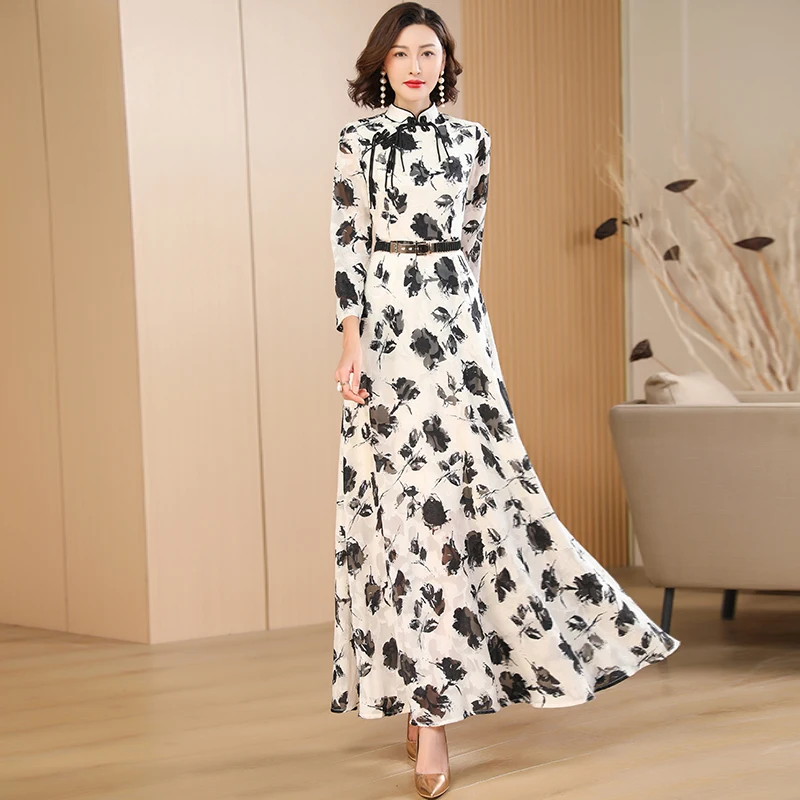 

Женское жаккардовое платье с кисточками, оригинальное дизайнерское винтажное вечернее платье в китайском стиле с цветочным рисунком и рукавом до запястья, свадебное платье