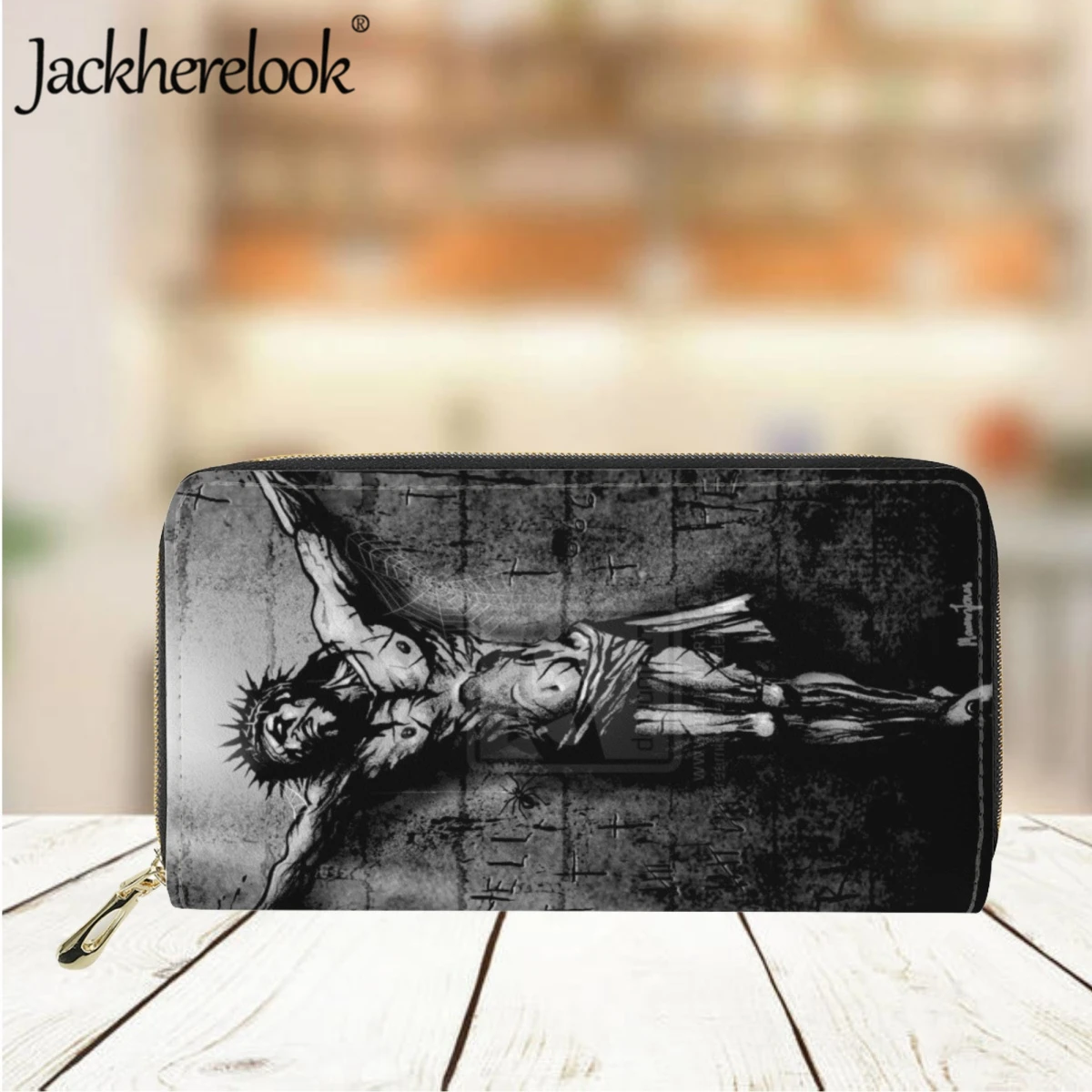Jackherelook Luxury Vintage God Jesus Print Genuine Leather for Women Wallet Card Holder Purse Ladies Clutch Long Money Bag