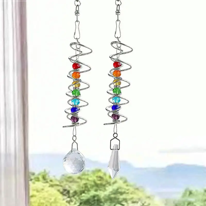 Rotating Crystal Gazing Spiral Tail Ball Pendant Wind Spinner Tails Hanging Decorative for Spinners Chime Outdoor Garden & Yard