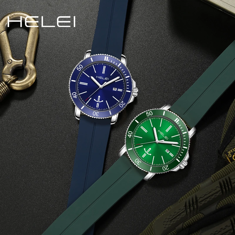 HELEI Original Classic Brand Men's Quartz Watch Strip Dial Waterproof Silicone Casual Quartz Wristwatch Date Gift For Men