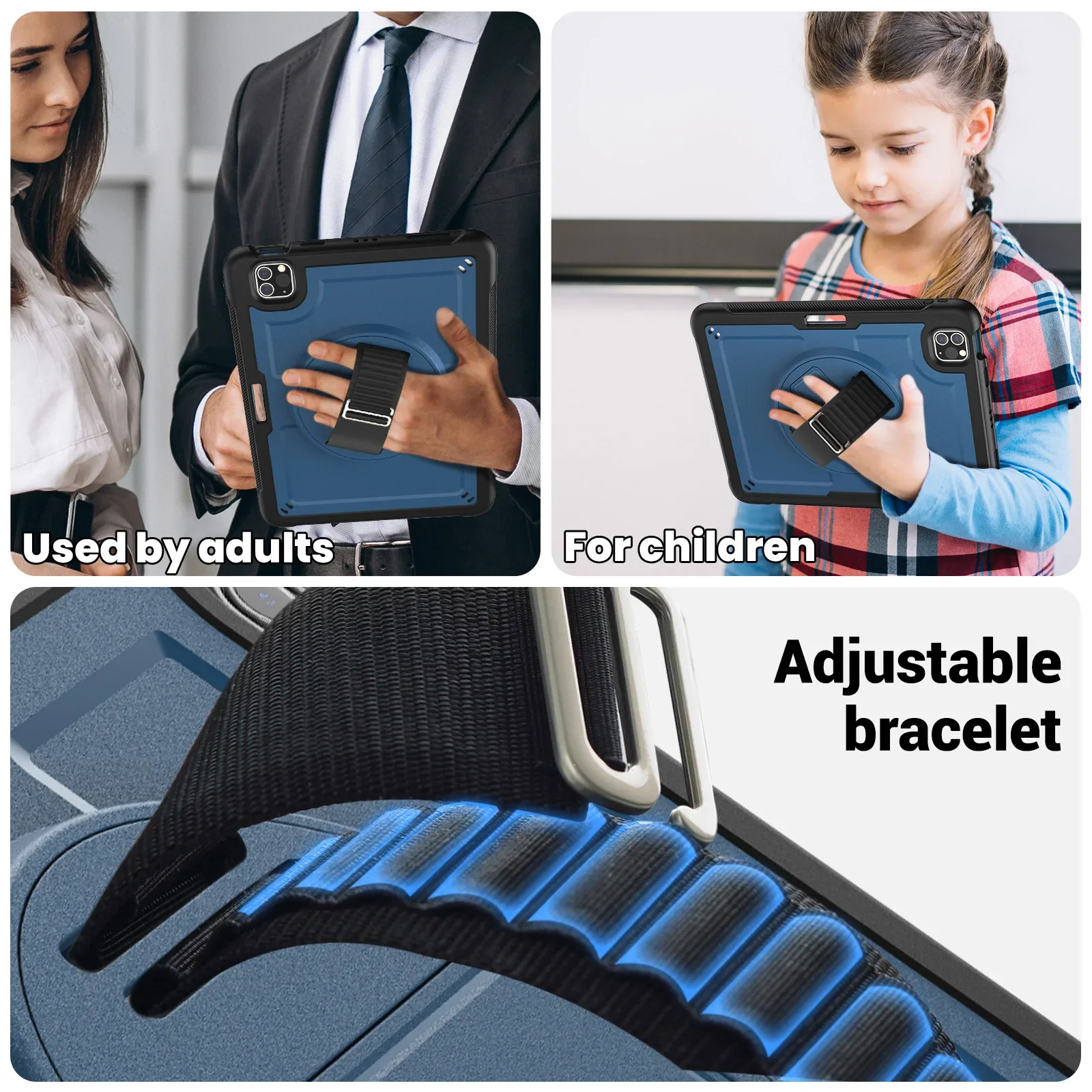 Universal 360° Rotating Tablet Stand Case with Hand Strap and Adjustable Viewing Angles