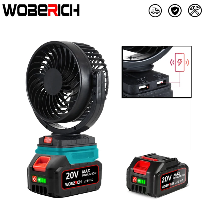 WOBERICH Makita 18V Cordless Rechargeable Electric Combo Fan with Wireless Rechargeable Electric Interface for Camping 202216001
