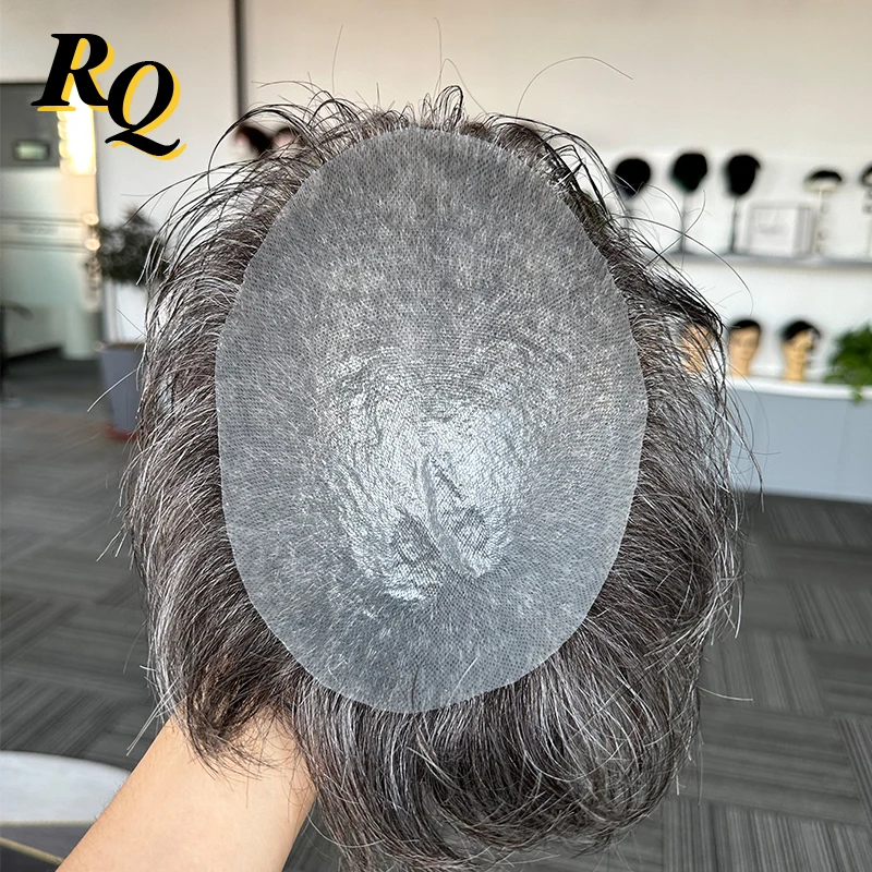 Pre Cut Styled Toupee Hair Men Thin Skin V Looped Human Hair Replacement System For Man 1B40 Hair Piece Protesis Hombre Male Wig