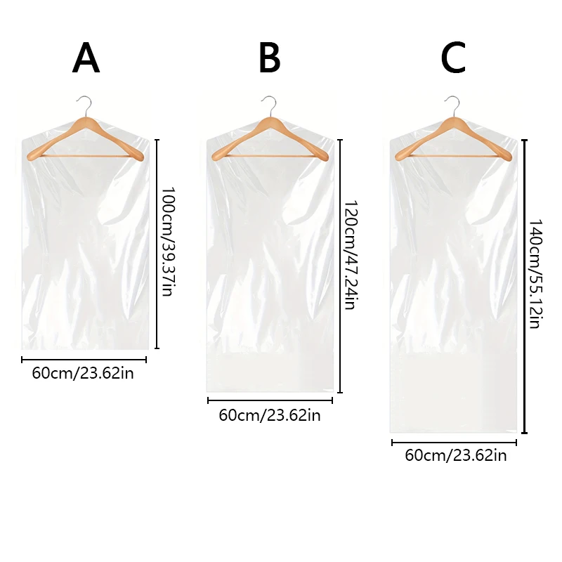 10PC Transparent Hanging Clothes Dust Cover Clothing Dust-Proof Storage Bag Wardrobe Plastic Cover Garment Coat Protector 3