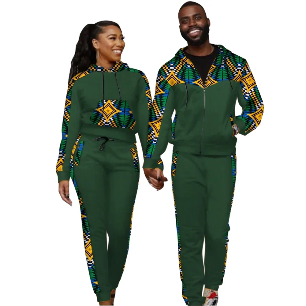 Sport Women and Men's Tops and Trousers Set 2Pcs Jacket Coat Pant Couple Hodded Outwear African Lovers Couple Clothing