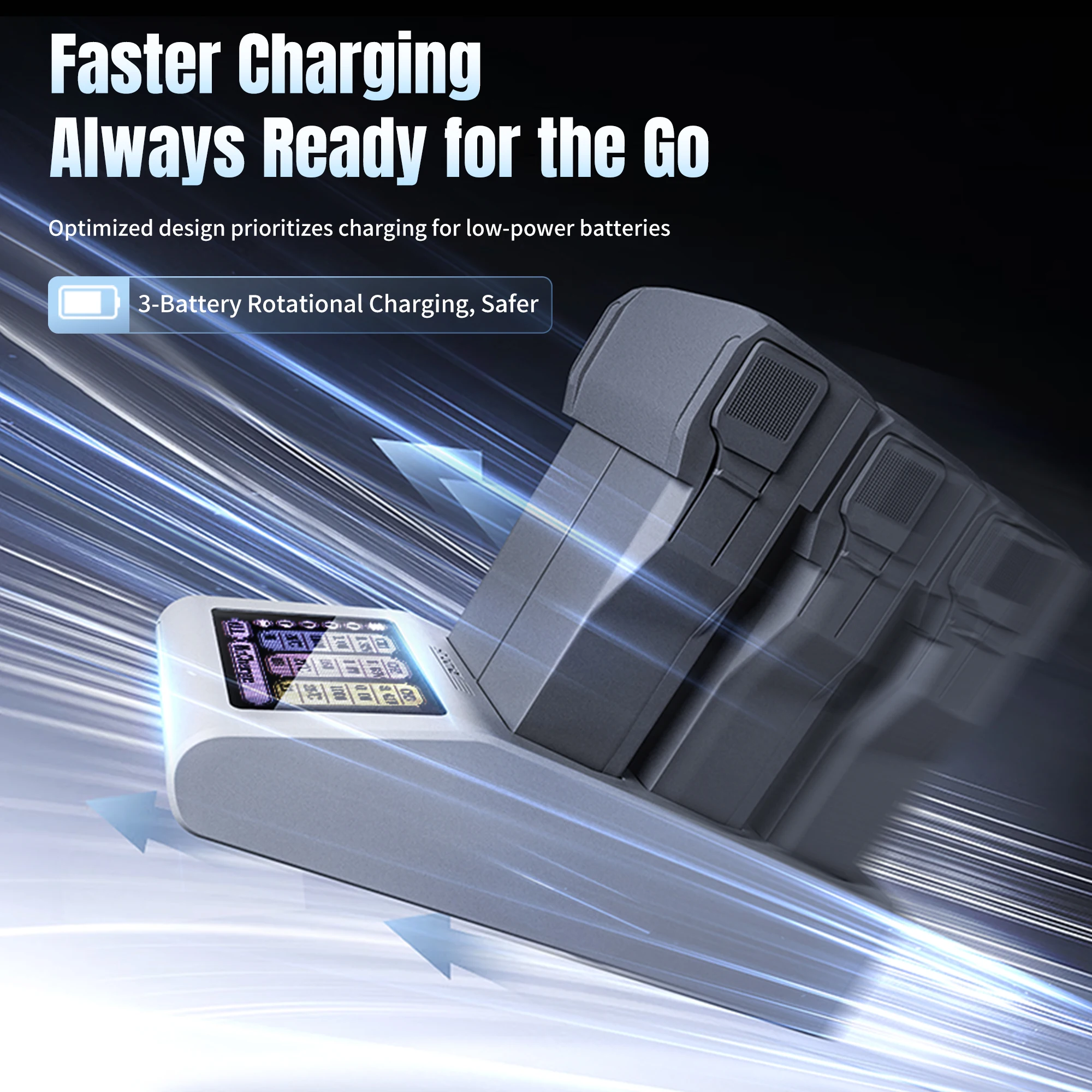 รูปสินค้า เครื่องชาร์จแบตเตอรี่ 3 ก้อน โดรน DJI หน้าจอ LCD ชาร์จเร็ว
