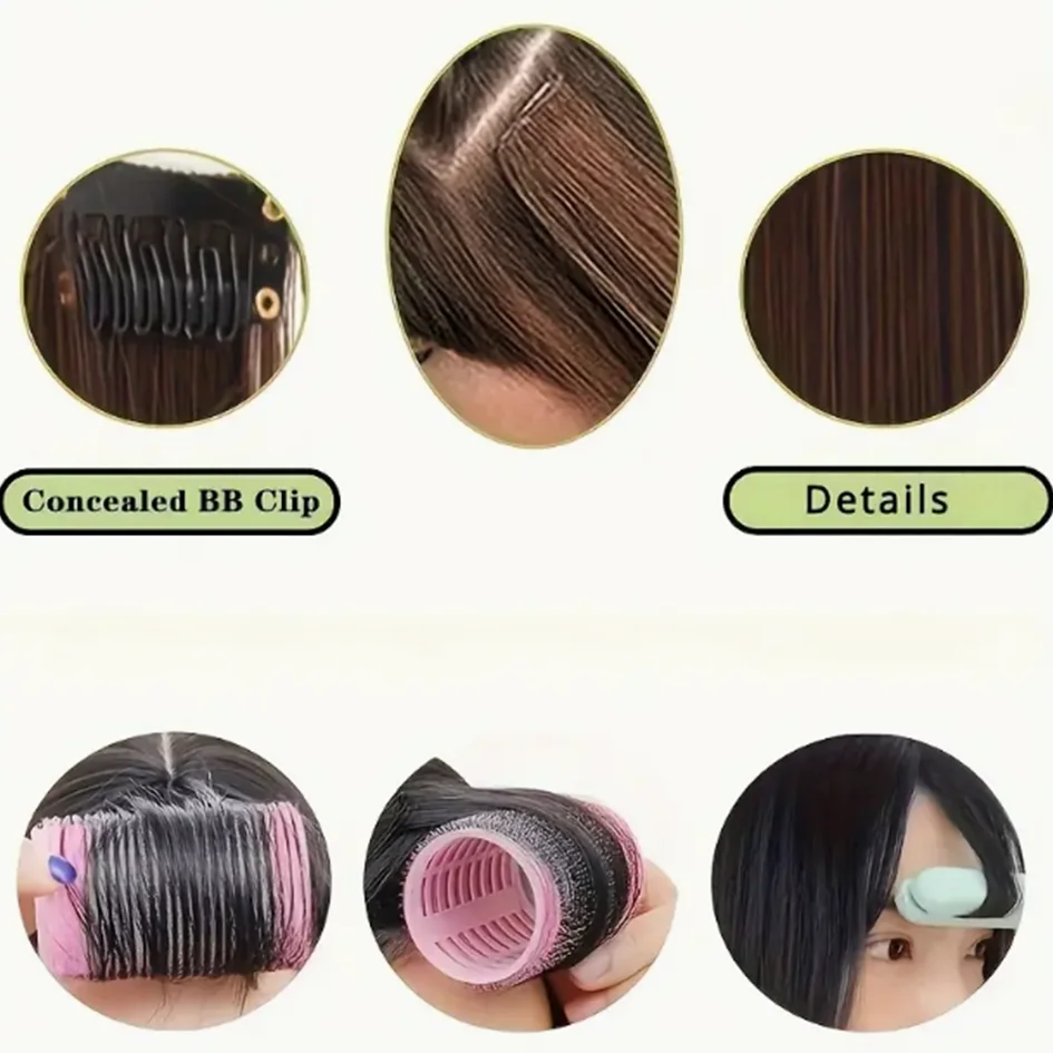 Synthetic dark brown black cut bangs - One piece bangs wig, adding natural fluffiness and length, hair accessory clip style bang