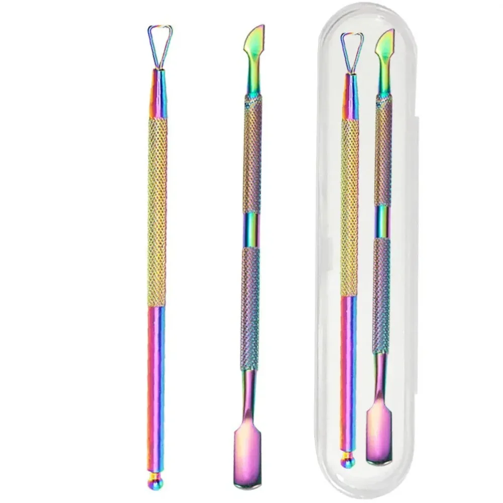 

2pcs/set Nail Cuticle Pusher Dual-ended Finger Dead Skin Nail Push Pedicure Stainless Steel Dead Skin Remover UV Gel Nail Tools
