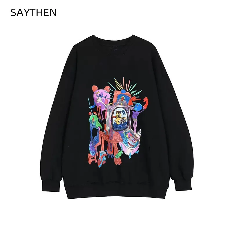 

SAYTHEN 2022 Women New Autumn Winter Long Sleeve Top Cute Cartoon Print Brand Design Funny Fashion Street Style Hoodies ST221141