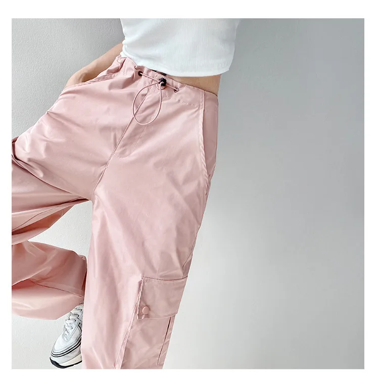Adjustable Drawstring Low-rise Overalls Women's Summer Straight Leg Pleated Slimming Sports Ankle Pants