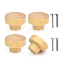 Handmade Wooden Rattan Round Furniture Knobs for Dressers and Cabinets (4pcs Natural Wood)