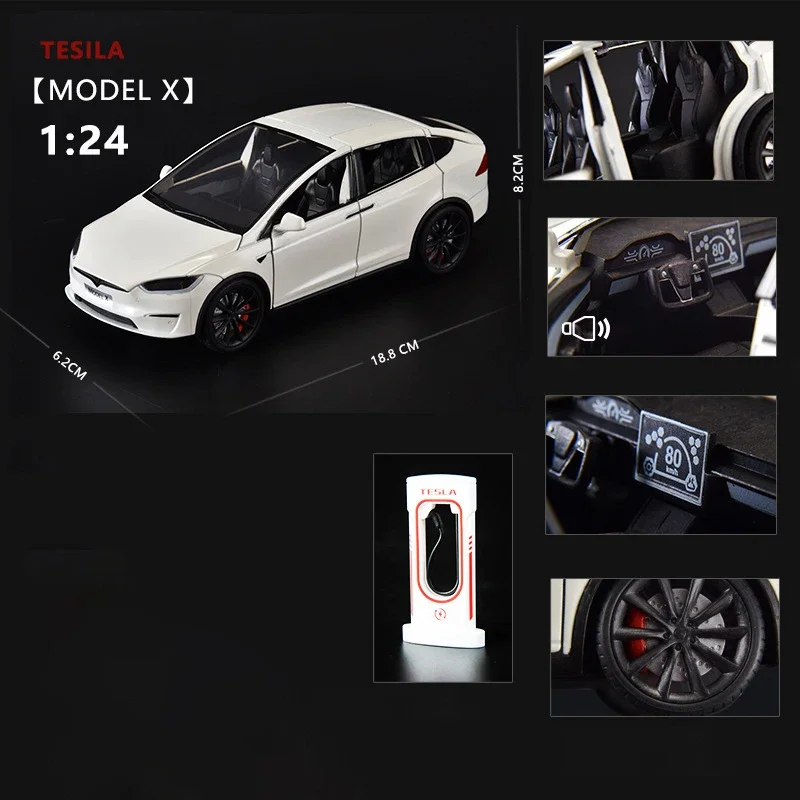 1:24 Tesla Model X  Tesla Model 3 Alloy Die Cast Toy Car Model Sound and Light Children's Toy Collectibles Birthday gift 2