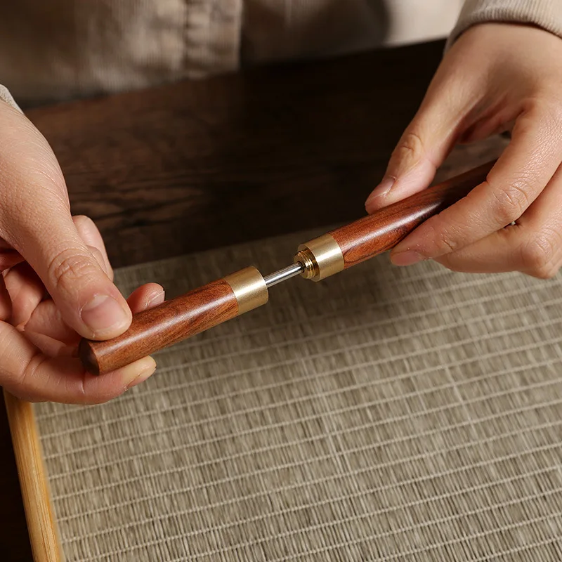 Tea Cutter Tea Needle Set Sandalwood Tea Knife Stainless Steel Ice Pick Ebony Wooden Handle and Sheath Tea Breaking Prying Conecake Accessories Tools