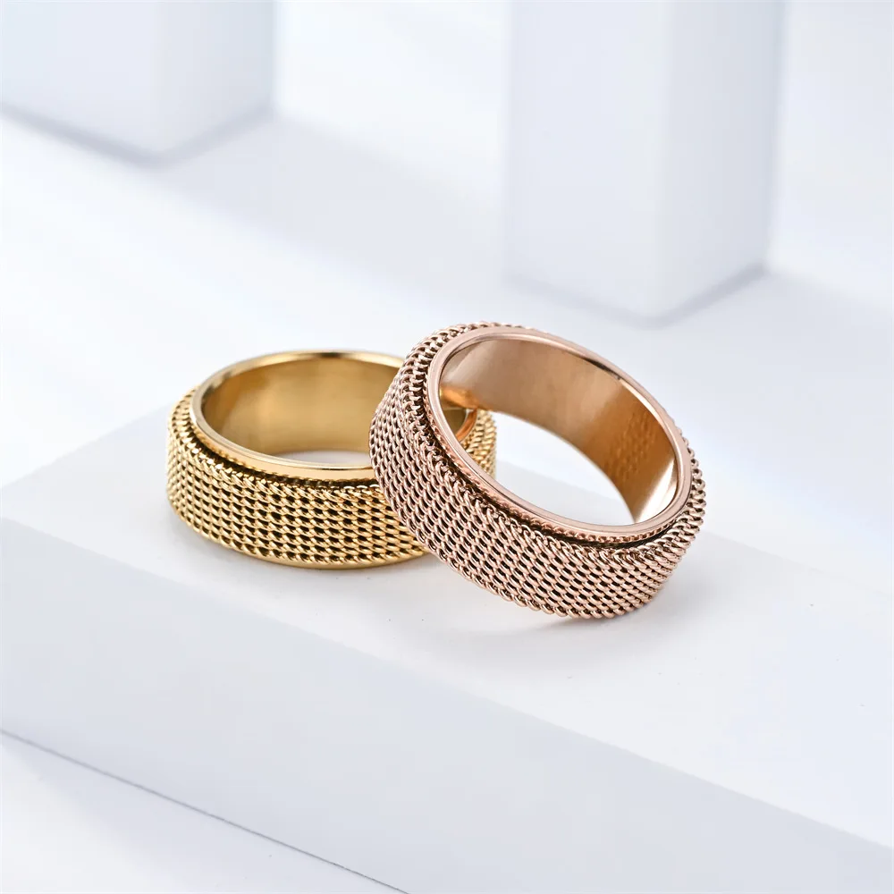 Anti-Stress Rotating Mesh Chain Finger Ring Anxiety Relief Spinning Metal Fidget Ring Jewelry