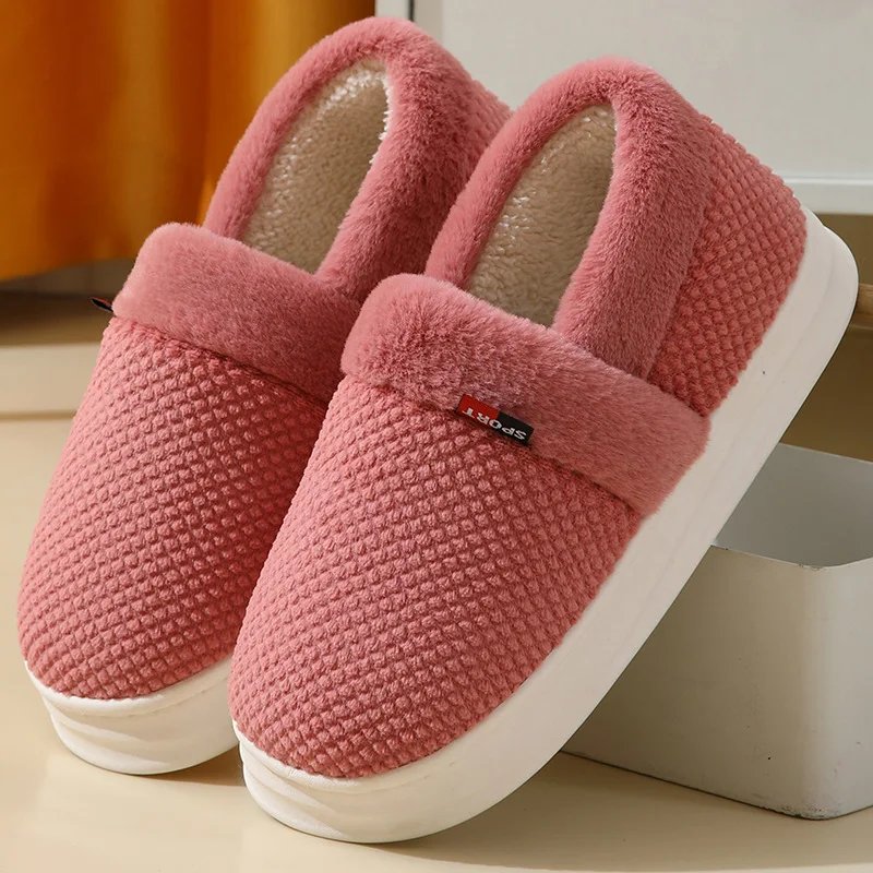 2023 Winter New Cotton Shoes Warm Platform Women Men Home Slippers Mom Dad Indoor Non-slip Plush Slippers Comfort Furry Slides